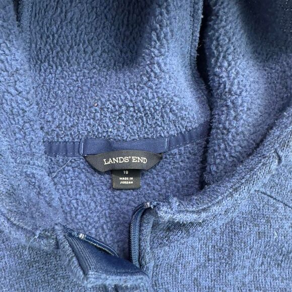 Lands’ End Hooded Fleece Coat Women’s 18 Blue Full Zip Longline Warm Outerwear - Picture 3 of 5